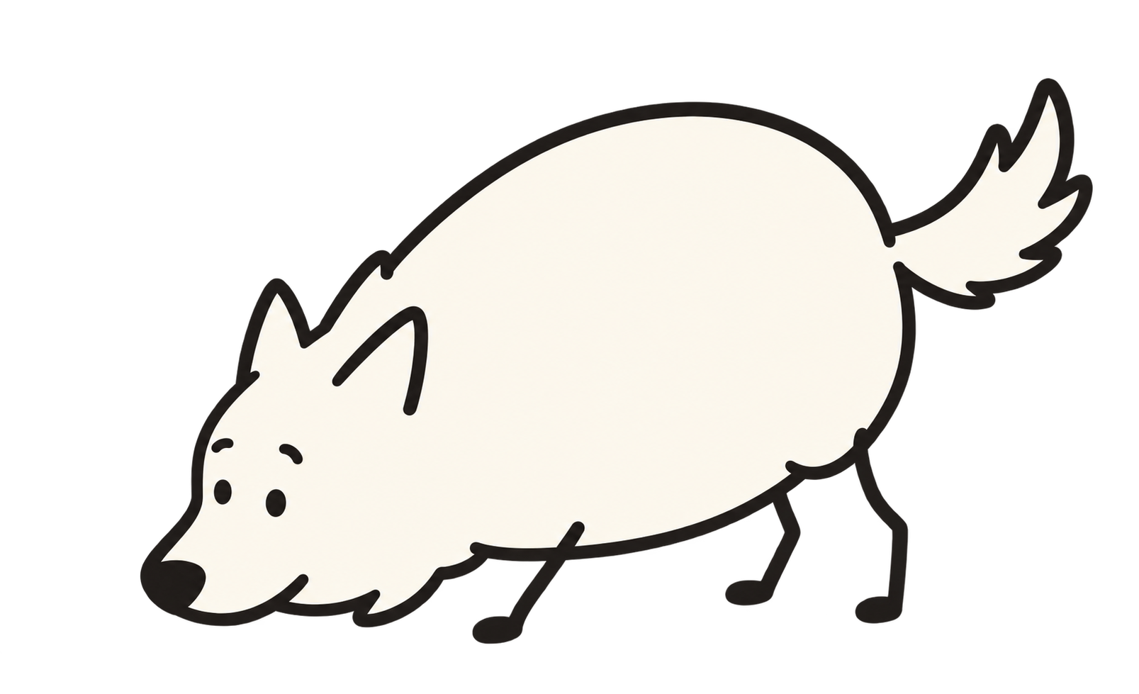 Der Kartoffelwolf schnuppert neugierig am Boden.
